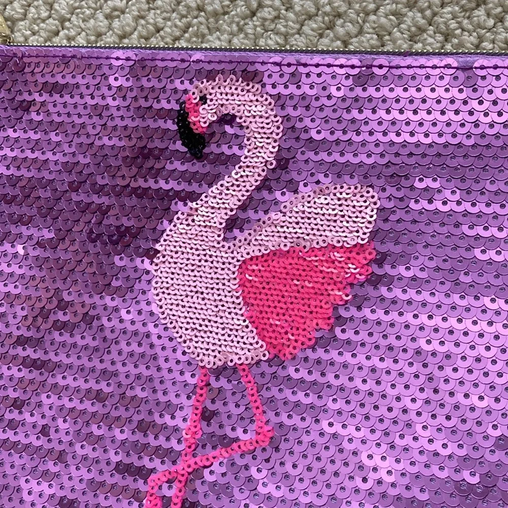 Tarte Sequin Flamingo Pink Purple Sequin Cosmetics Case Makeup Bag Like New